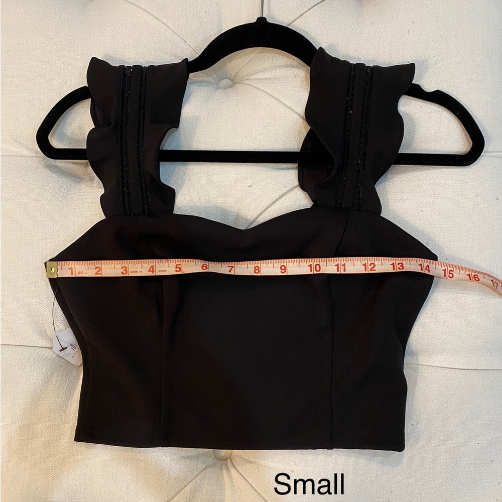 Black Crop top sleeveless with ruffle detail size small NWT - Picture 9 of 15